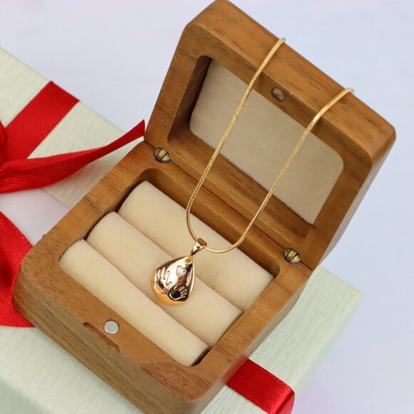 "Rose Gold Teardrop Pendant with Hand Imprint & Heart Accent Design, XPPT1382 - Picture 9 of 13